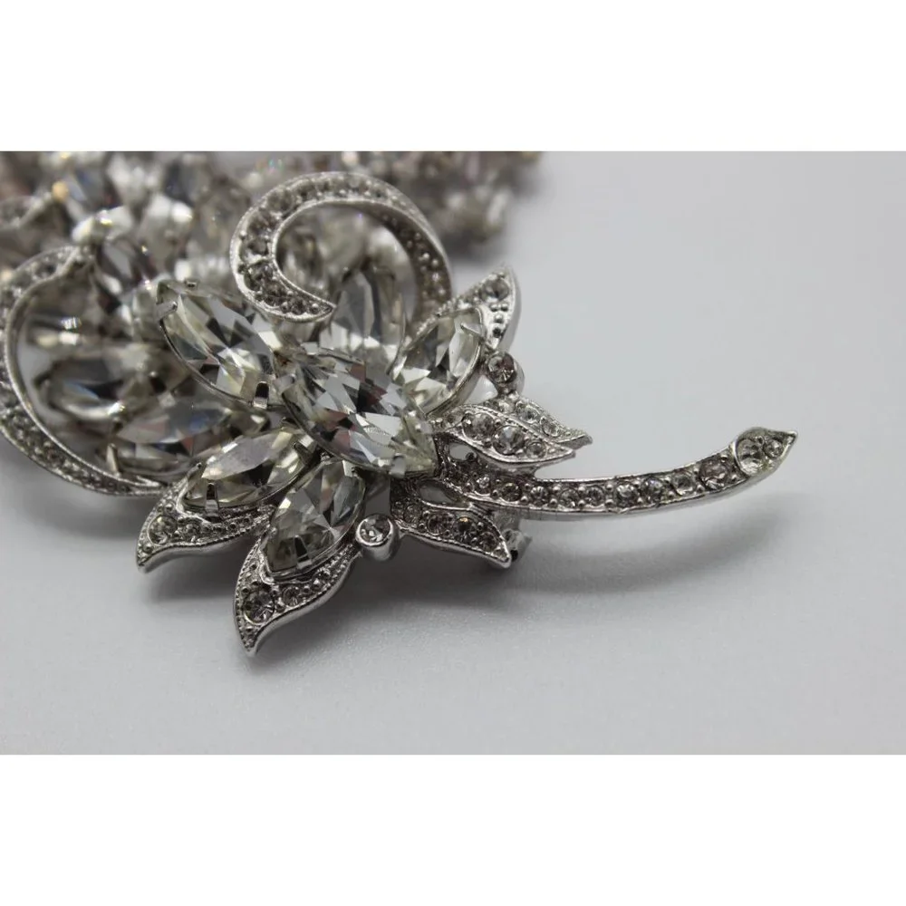Vintage 40s 50s Eisenberg Ice clear rhinestone‎ floral swag leaf wedding brooch